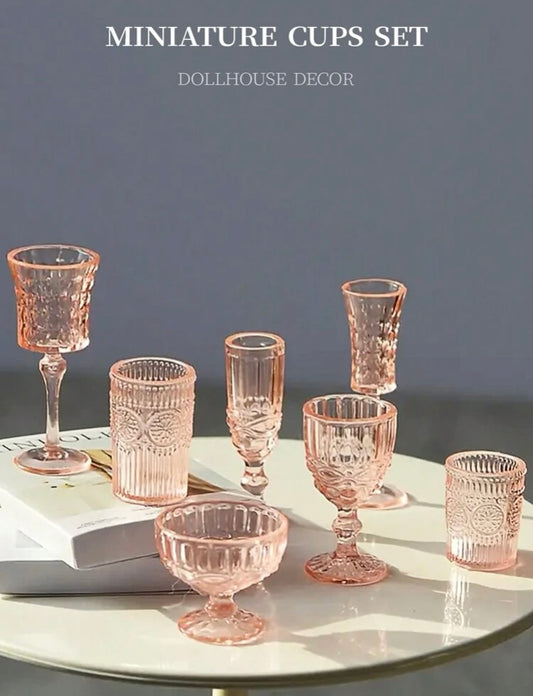 1:6 Scale Miniature Pink Glass Cup Set of 7