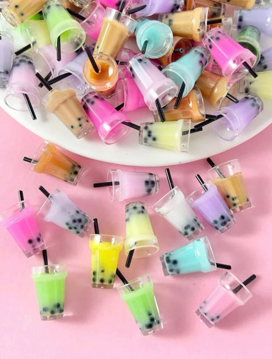 Set of 10 Colorful Mini Boba Bubble Tea Drinks