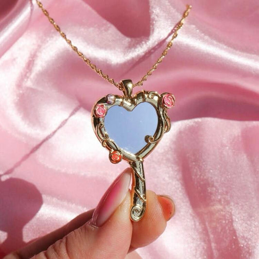 Handheld Heart Mirror Pendant Necklace