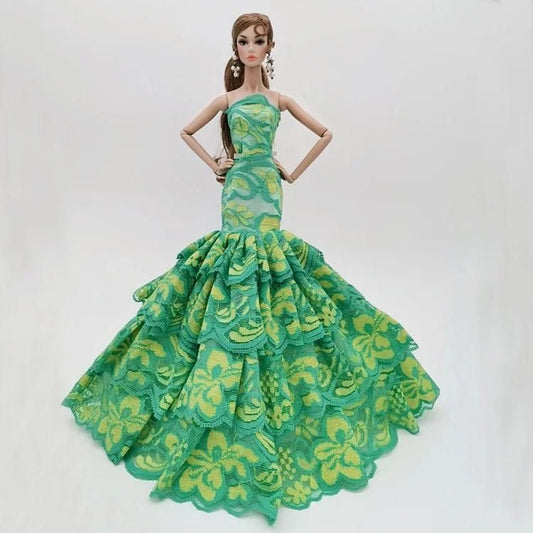 Lace Mermaid Ball Gown Dress for 12" Fashion Dolls - Green