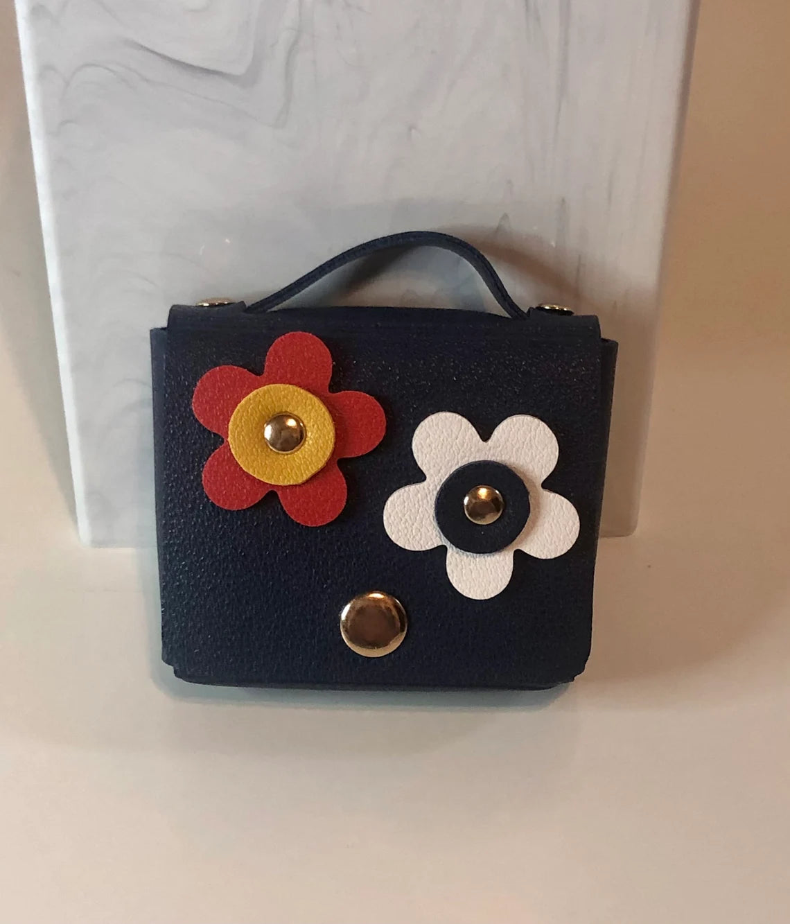 Faux Leather Brief Case with Flowers