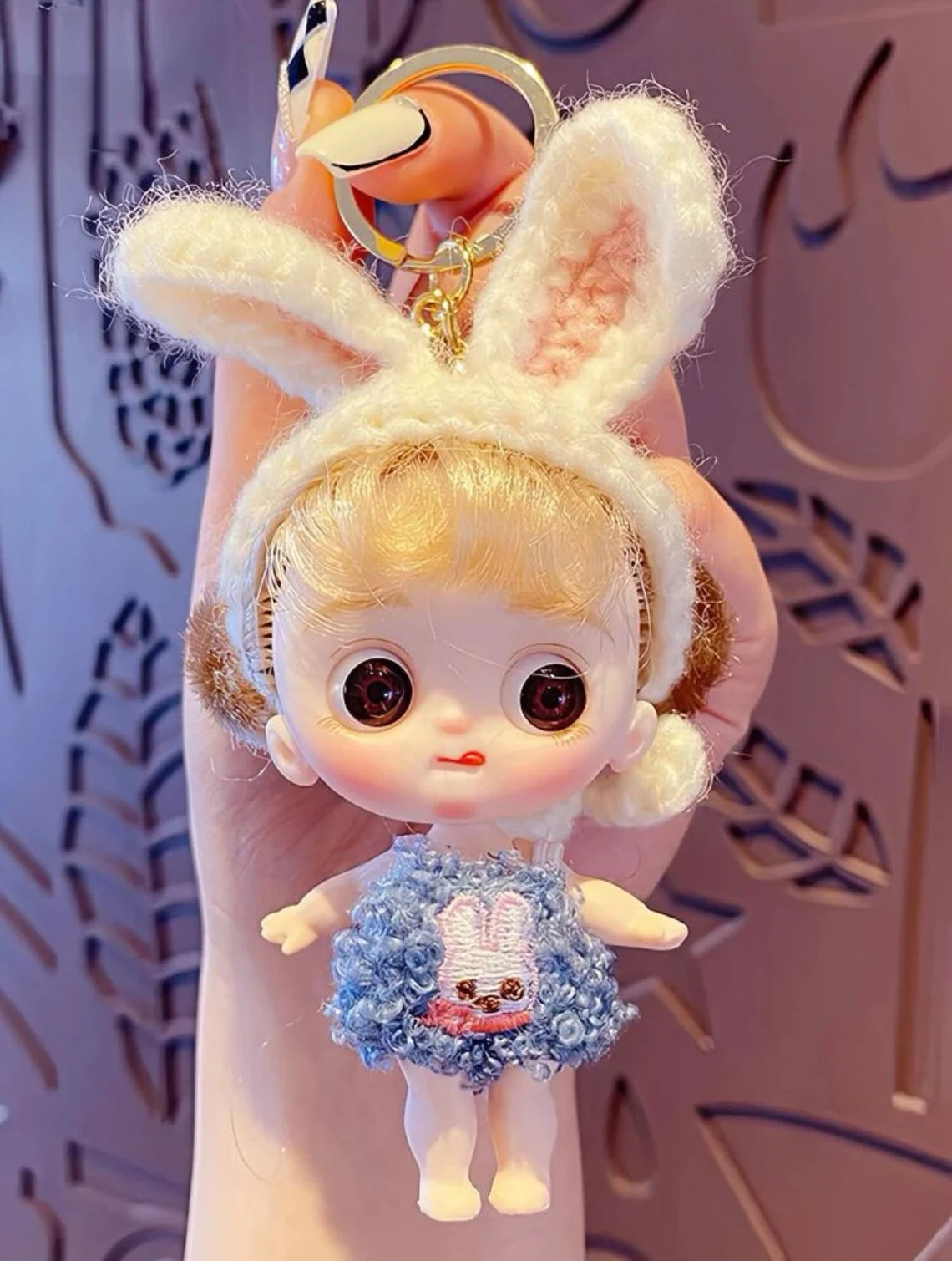 Doll with Crochet Bunny Ears - Keychain