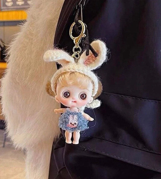 Doll with Crochet Bunny Ears - Keychain