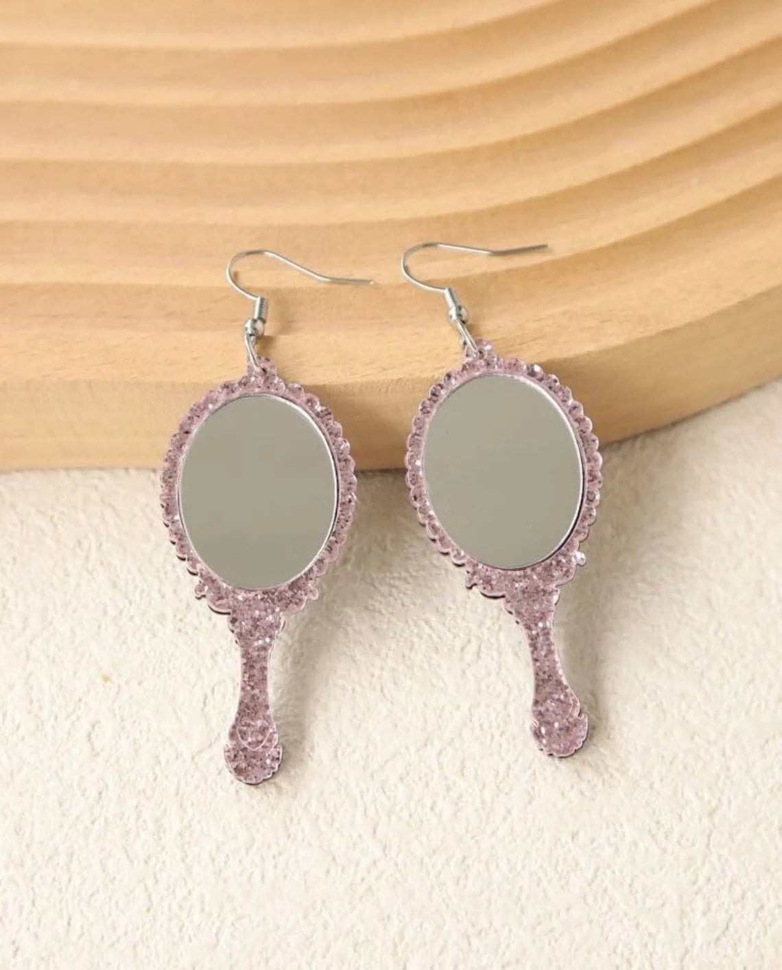 Pink Glitter Handheld Mirror Earrings