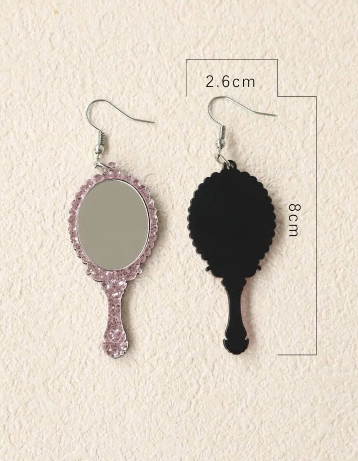 Pink Glitter Handheld Mirror Earrings