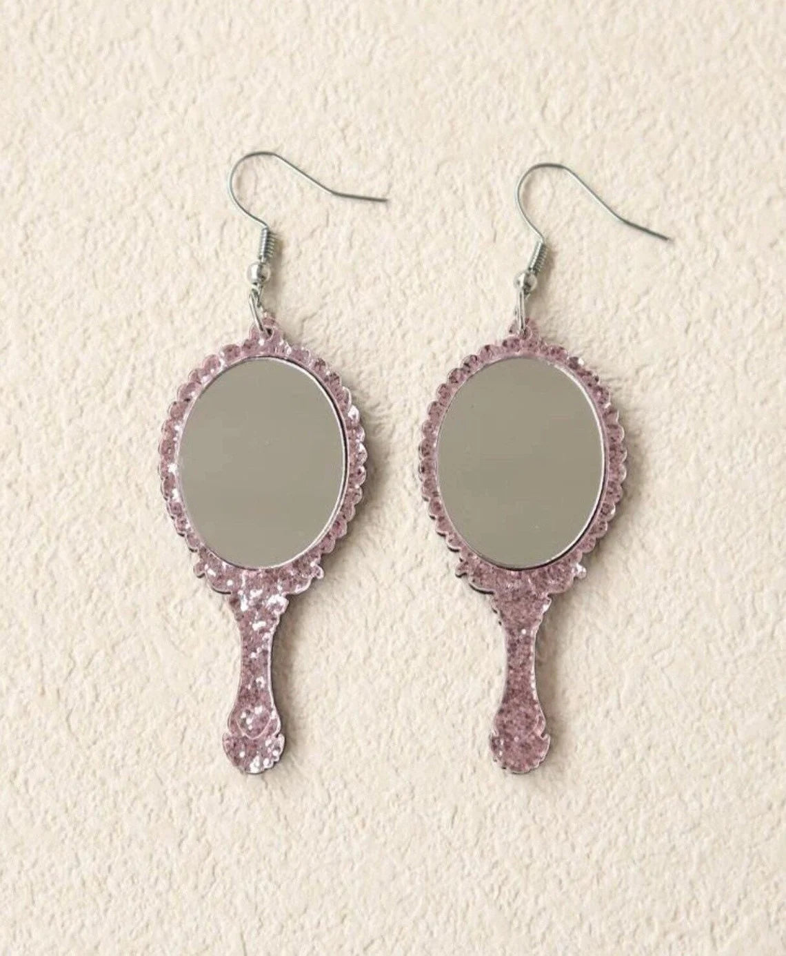 Pink Glitter Handheld Mirror Earrings