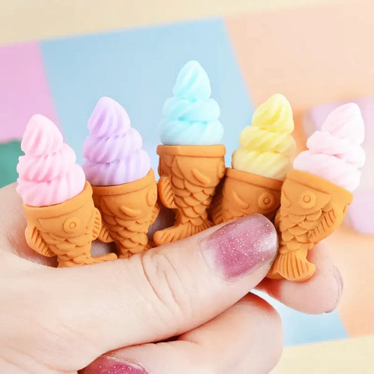 Set of 5 Taiyaki Pastel Ice Cream Fish Cones