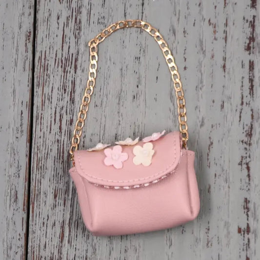 Pink Faux Leather with Beaded Flowers Purse